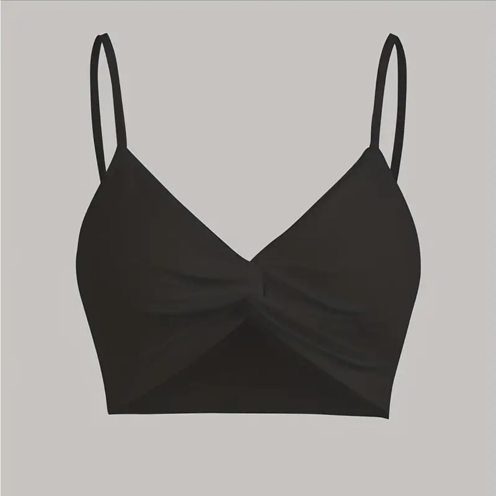 NWOT Solid V Neck Bikini Top, Twisted High-Stretch Spaghetti Straps Beachwear